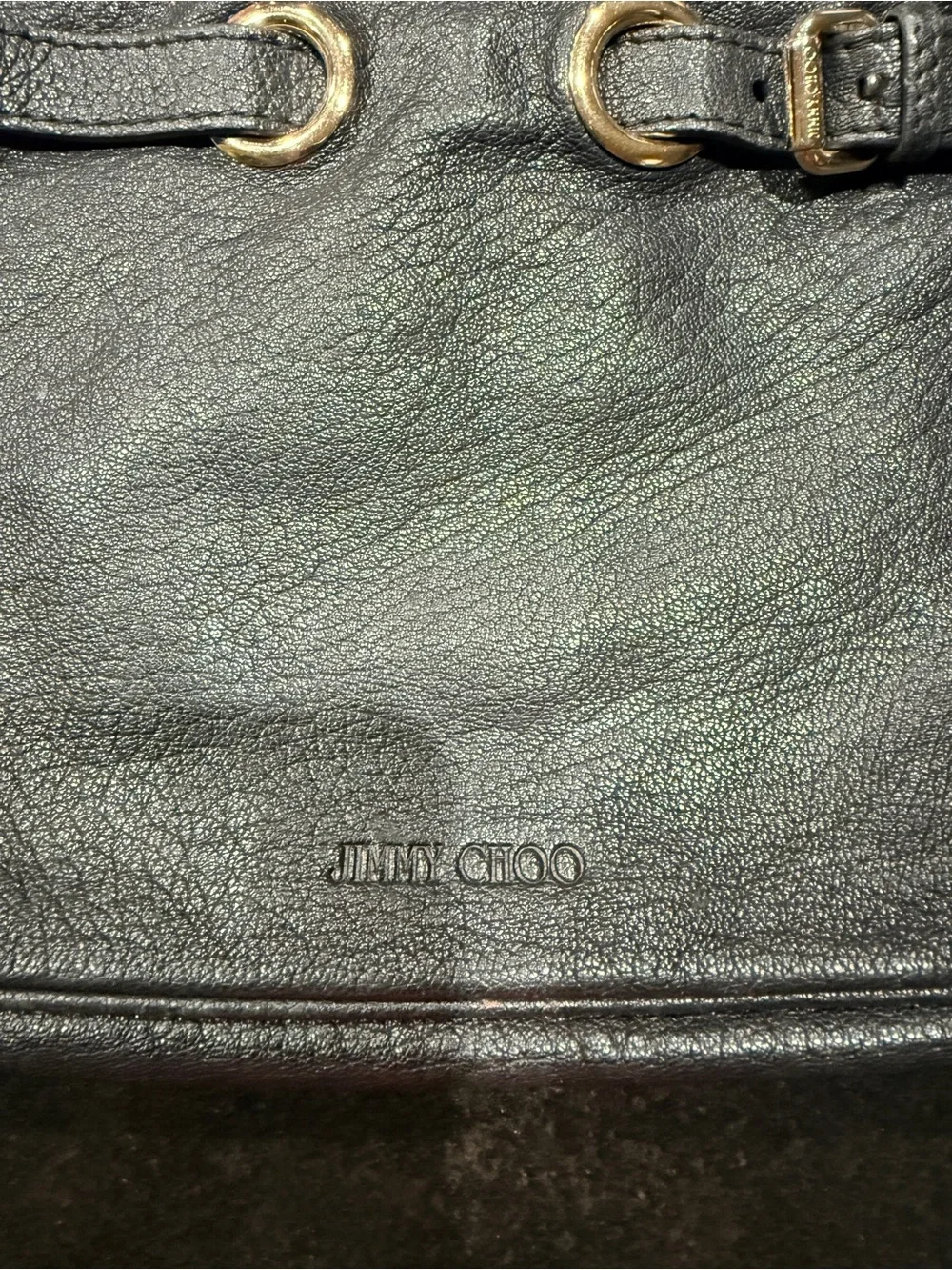 Jimmy Choo Black Leather Grommet Buckle Shoulder Bag Made in Italy